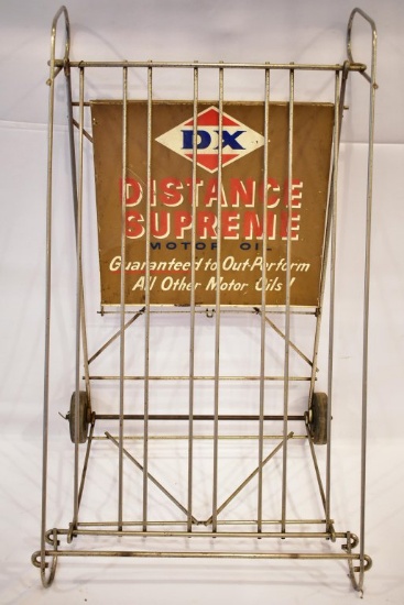 1950s - 60s D-X Motor Oil Oil Can Island Rack w/ Sign