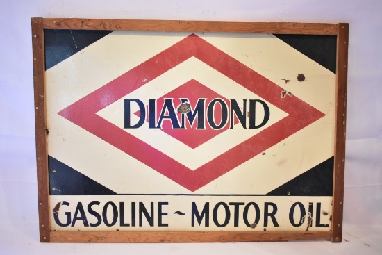 1930s Diamond Gasoline - Motor Oil Porcelain Sign