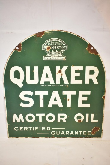 Quaker State Motor Oil Porcelain Tombstone Sign