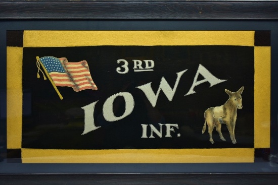Circa 1890, Civil War 3rd Iowa Volunteer Infantry Regiment Framed Banner