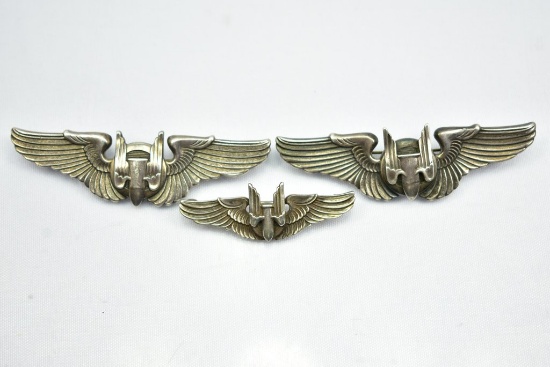(3) Sterling - Circa WWII Pilot Bomber Wing Badges