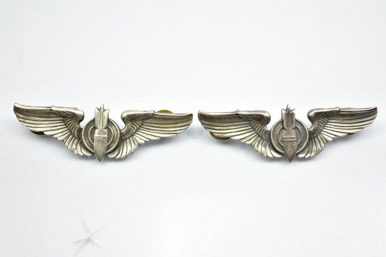 (2) Sterling - Circa WWII Air Corps Bombardier Wing Badges