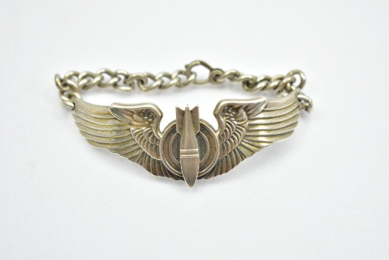 (1) Sterling - Circa WWII Air Corps Bombardier Wing Bracelet