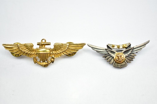 (2) Sterling - Circa WWII Navy Wing Badges