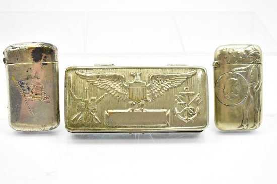 (3) Early Patriotic Cigarette/ Match Holders