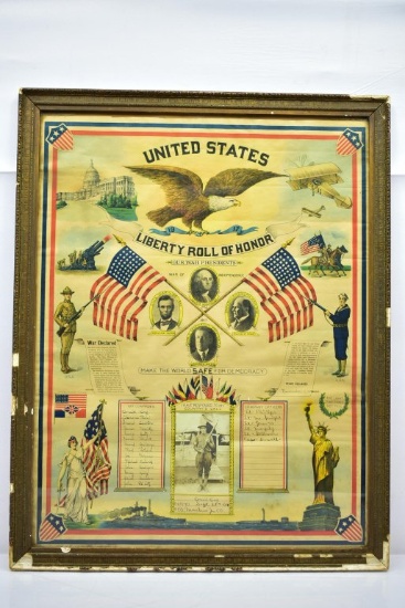 Framed WWI Litho Certificate - "Liberty Roll Of Honor"