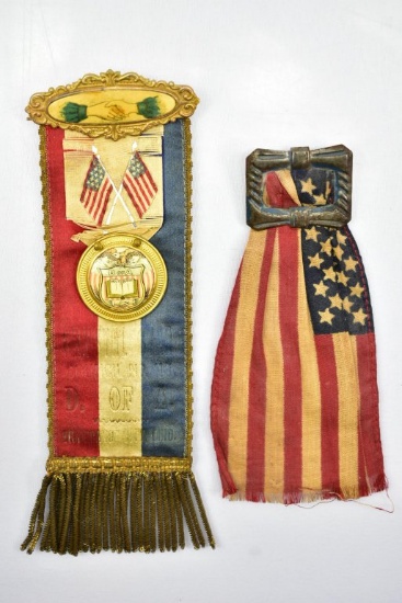 (2) Early US Ribbons - D. Of A. Ohio & US Flag