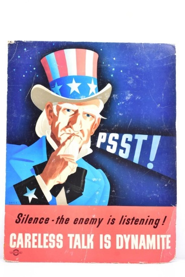 WWII Uncle Sam "Careless Talk Is Dynamite" Cardboard Poster