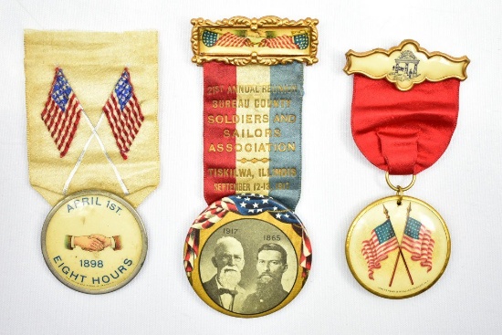 (3) Early U.S. Ribbons/ Pins
