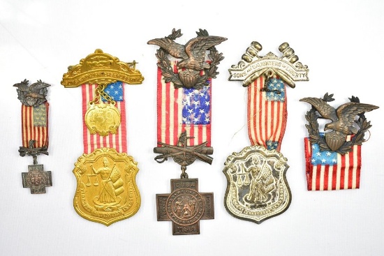 (5) Early U.S. Ribbons/ Pins