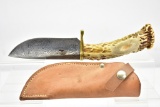 Custom Stag handle Damascus Knife W/ Sheath