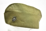 US Marines Green Cotton Garrison Cap W/ USMC Pin