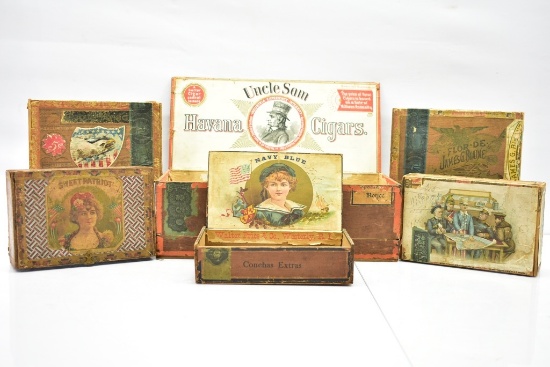 (6) Early Wooden Cigar Boxes (Sells Together)