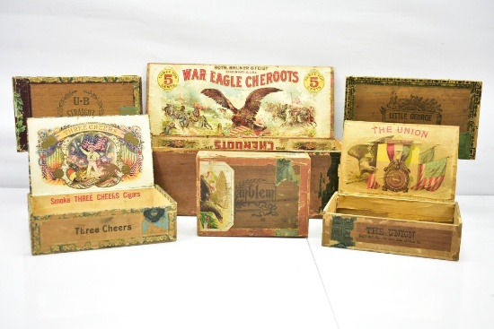 (6) Early Wooden Cigar Boxes (Sells Together)