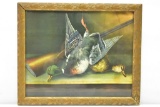 Antique Framed Litho Still Life - Ducks & Shotgun