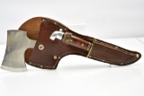 Vintage 1980's, Coleman/ Western Axe-Knife Combination With Leather Sheath