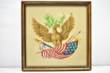 Vintage Framed Hand Knitted Eagle/ Flag