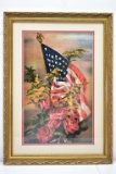 Framed Flag With Roses Print