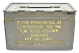Circa WWII Army M2 50 Cal. Ammo & Primers. Composition Can