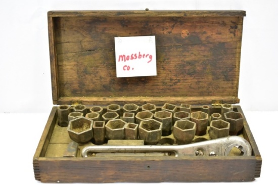 Circa 1920's Frank Mossberg socket set in a wooden box.