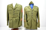 (2) WWII USMC Green Tunics W/ Garrison Cap
