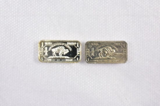 (2) One Gram Silver Buffalo Bullion Bars