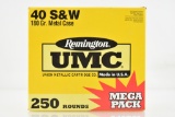 250 Rounds (Full Mega Pack) Of Remington UMC 40 S&W Caliber Ammo