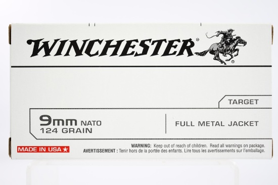 250 Rounds - Winchester USA 9mm NATO Ammunition - Full Metal Jacket - 124 Grain - +P