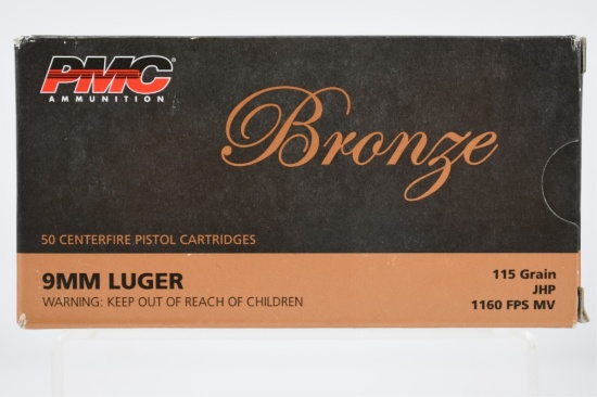 250 Rounds - PMC Bronze 9mm Luger Ammunition - Jacketed Hollow Point - 115 Grain