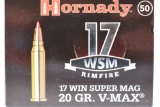 450 Rounds - Hornady 17 Winchester Super Mag. Rimfire Ammunition - V-Max - 20 Grain