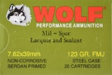 300 Rounds - Wolf 7.62x39mm Ammunition - Mil-Spec - Full Metal Jacket - 123 Grain