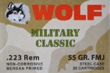 240 Rounds - Wolf Military Classic 223 Rem. Ammunition - Full Metal Jacket - 55 Grain