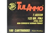 400 Rounds - Tula Ammo 7.62x39 Ammunition - Full Metal Jacket Steel Case - 122 Grain