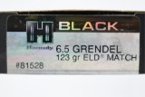60 Rounds - Hornady Black 6.5 Grendel Ammunition - ELD Match - 123 Grain