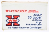 100 Rounds - Winchester Western 30 Luger (7.65mm) Ammunition - FMJ - 93 Grain