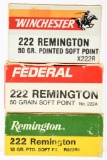 100 Rounds - Winchester/ Remington/ Federal 222 Rem. Ammunition - Soft Point - 50 Grain