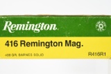 40 Rounds - Remington High Velocity 416 Rem. Mag. Ammunition - Barnes Solid - 400 Grain