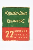 Vintage Ammo - 1 Full Box - Remington DuPont  - 22 Hornet Cal. - Hi-Speed - 45 Grain