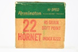 Vintage Ammo - 1 Full Box - Remington DuPont  - 22 Hornet Cal. - Hi-Speed - SP - 45 Grain
