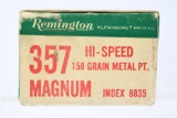 Vintage Ammo - 1 Full Box - Remington DuPont  - 357 Rem. Magnum Cal. - Hi-Speed - 158 Grain