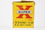 Vintage Ammo - 1 Full Box - Winchester Western  - 22 Hornet Cal. - Super-X - Soft Point - 45 Grain