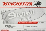 400 Rounds - Winchester USA 9mm Luger Ammunition - Full Metal Jacket - 115 Grain