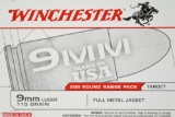 400 Rounds - Winchester USA 9mm Luger Ammunition - Full Metal Jacket - 115 Grain