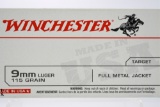 150 Rounds - Winchester USA 9mm Luger Ammunition - Full Metal Jacket - 115 Grain