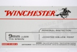 50 Rounds - Winchester USA 9mm Luger Ammunition - Jacketed Hollow Point - 115 Grain