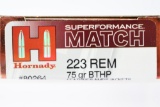 252 Rounds - Hornady Match .223 Rem. Ammunition - BTHP - 75 Grain