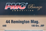 200 Rounds - PMC Bronze 44 Rem. Mag. Ammunition - Jacketed Hollow Point - 180 Grain