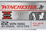 750 Rounds - Winchester Super-X 22 Win. Mag. Rimfire Ammunition - JHP - 40 Grain