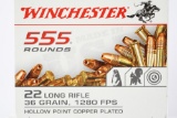 2775 Rounds - Winchester USA 22 LR Rimfire Ammunition - Hollow Point Copper Plated - 36 Grain