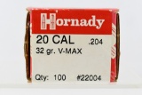 20 Caliber Bullets - Hornady - 100 Bullets